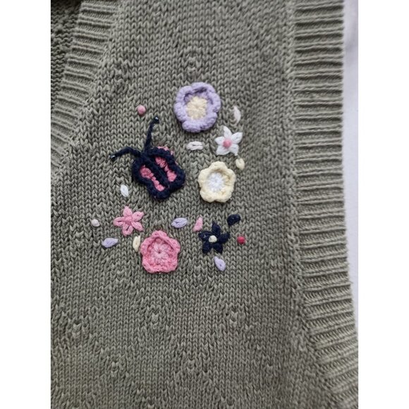 VTG 90s Northern Reflections Womens Sweater Vest Large Green Embroidered Cottage - Picture 2 of 7